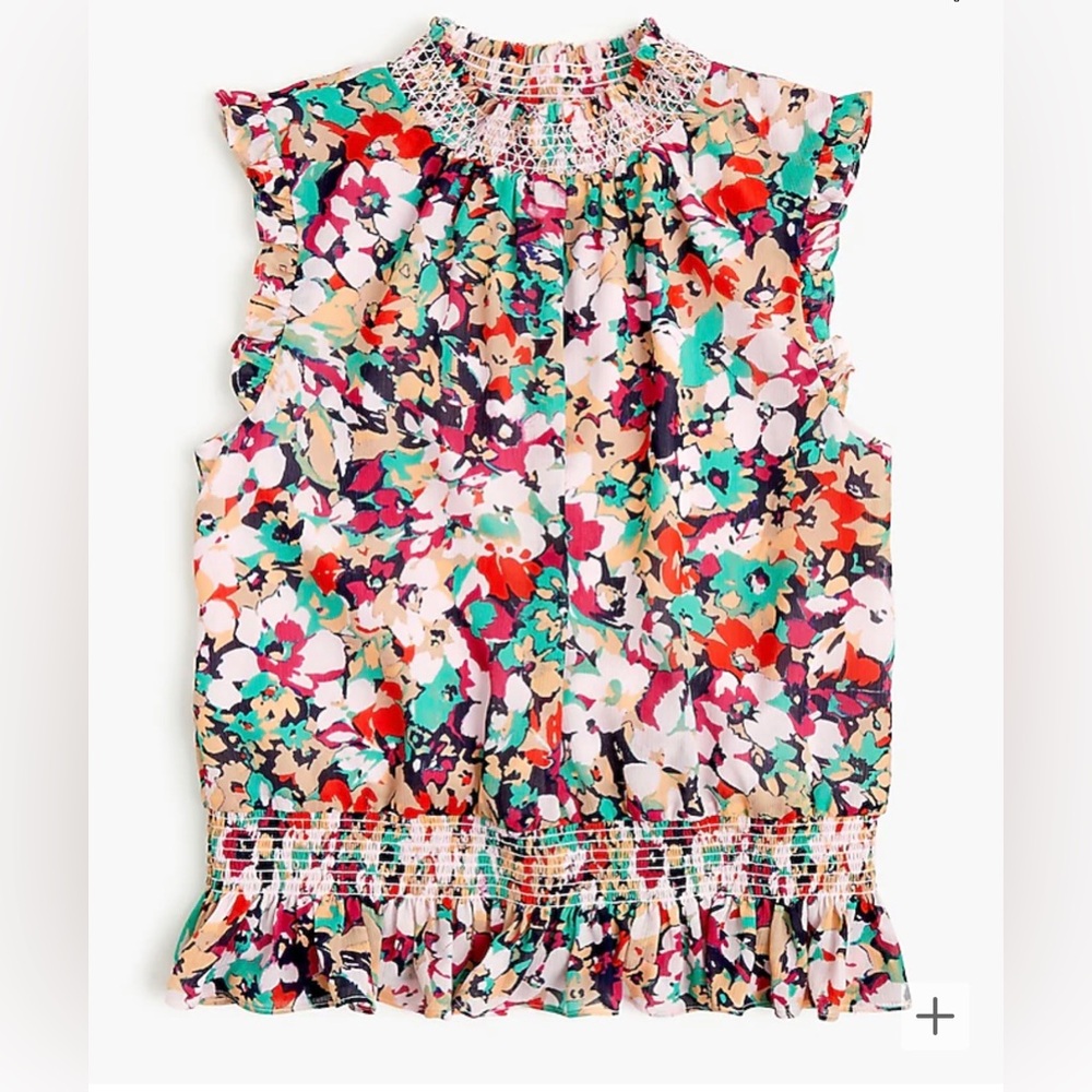 JCrew Sleeveless mockneck smocked top in splatter floral